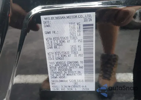 2017 Infiniti Qx60 from USA, damaged, VIN 5N1DL0MM4HC508368